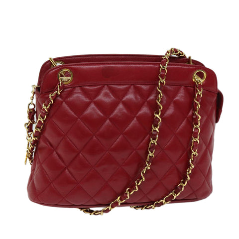 Chanel Matelasse Chain Shoulder Bag Leather Red CC Auth yk11662