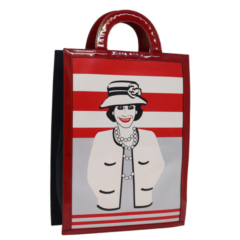 Chanel Mademoiselle Hand Bag Enamel Leather White Red CC Auth yk12409A