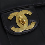 Chanel Mademoiselle Big COCO Mark Chain Bag Lamb Skin Black CC Auth yk12655