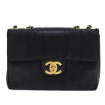 Chanel Mademoiselle Big COCO Mark Chain Bag Lamb Skin Black CC Auth yk12655
