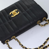 Chanel Mademoiselle Big COCO Mark Chain Bag Lamb Skin Black CC Auth yk12655