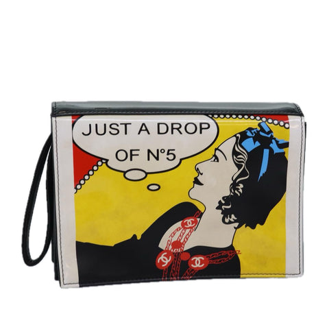 Chanel Mademoiselle Clutch Bag Enamel Black Yellow CC Auth yk13029