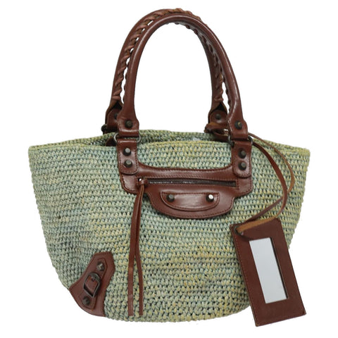 balenciaga Hand Bag Raffia Blue 236741 Auth yk13377