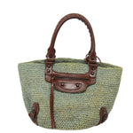 balenciaga Hand Bag Raffia Blue 236741 Auth yk13377