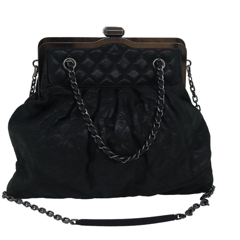 Chanel Matelasse Chain Gamaguchi Hand Bag Leather 2way Black CC Auth yk13501