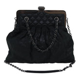 Chanel Matelasse Chain Gamaguchi Hand Bag Leather 2way Black CC Auth yk13501