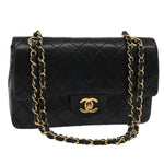 Chanel Matelasse 23 Turn Lock Chain Bag Lamb Skin Black CC Auth yk13530A