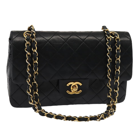 Chanel Matelasse 23 Turn Lock Chain Bag Lamb Skin Black CC Auth yk13530A