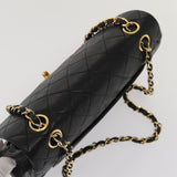 Chanel Matelasse 23 Turn Lock Chain Bag Lamb Skin Black CC Auth yk13530A