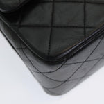 Chanel Matelasse 25 Turn Lock Chain Hand Bag Lamb Skin Black CC Auth yk14030A