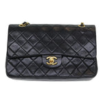 Chanel Matelasse 25 Turn Lock Chain Hand Bag Lamb Skin Black CC Auth yk14030A