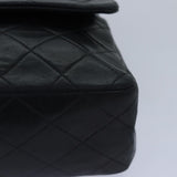 Chanel Matelasse 25 Turn Lock Chain Bag Lamb Skin Black Gold CC Auth yk14418