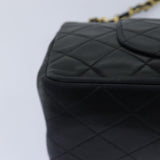 Chanel Matelasse 25 Turn Lock Chain Bag Lamb Skin Black Gold CC Auth yk14418