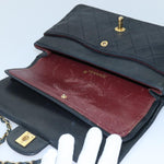Chanel Matelasse 25 Turn Lock Chain Bag Lamb Skin Black Gold CC Auth yk14418