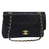 Chanel Matelasse 25 Turn Lock Chain Bag Lamb Skin Black Gold CC Auth yk14418
