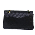 Chanel Matelasse 25 Turn Lock Chain Bag Lamb Skin Black Gold CC Auth yk14418