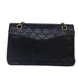 Chanel Matelasse 25 Turn Lock Chain Bag Lamb Skin Black Gold CC Auth yk14418