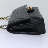 Chanel Matelasse 25 Turn Lock Chain Bag Lamb Skin Black Gold CC Auth yk14418