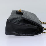 Chanel Matelasse 25 Turn Lock Chain Bag Lamb Skin Black Gold CC Auth yk14418