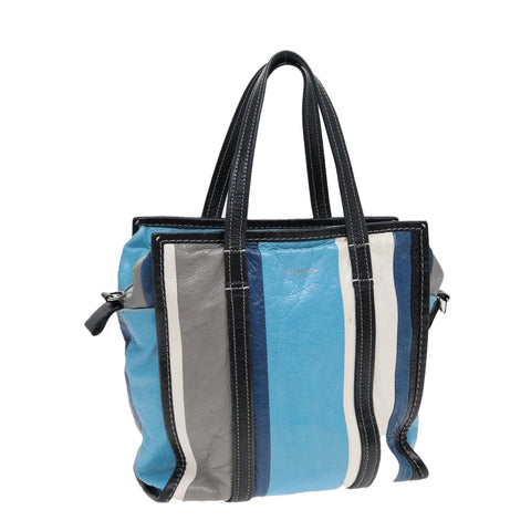 balenciaga Bazaar Shopper XS Tote Bag Leather Blue Silver 443096 Auth yk14420