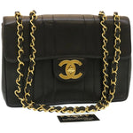 Chanel Mademoiselle Big COCO Mark Chain ShoulderBag Lamb Skin Black Auth yk4080A
