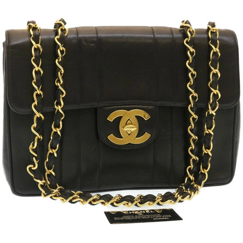 Chanel Mademoiselle Big COCO Mark Chain ShoulderBag Lamb Skin Black Auth yk4080A