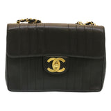 Chanel Mademoiselle Big COCO Mark Chain ShoulderBag Lamb Skin Black Auth yk4080A